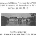 PTTk zaswiadczenie